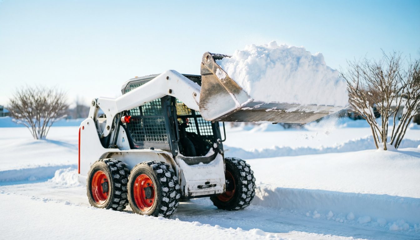 Уборка снега мини-погрузчиком Bobcat
